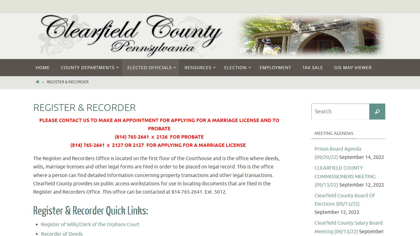 Register & Recorder - Clearfield County, Pennsylvania