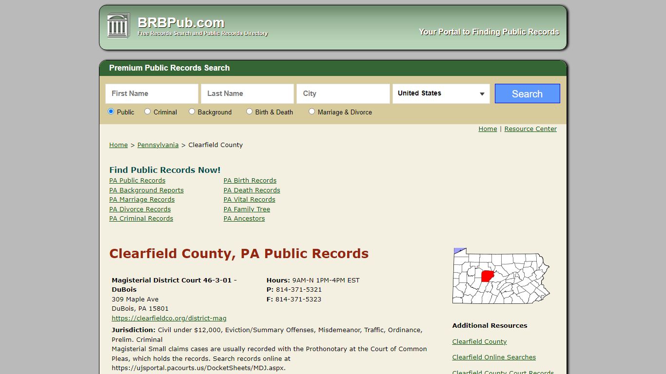 Clearfield County, PA Public Records - BRB Pub